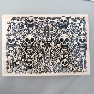 Skeleton Background Halloween Red Rubber  Wood Mounted Stamp Rare Retired